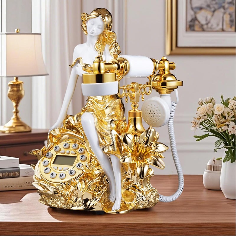 TelPal Decorative Landline Phone for Home, Golden Old Fashioned Caller ID Telephone, Vintage Antique Desk Phones for Home/Office/Business/Hotel, Novelty Beauty Telephones - Image 2